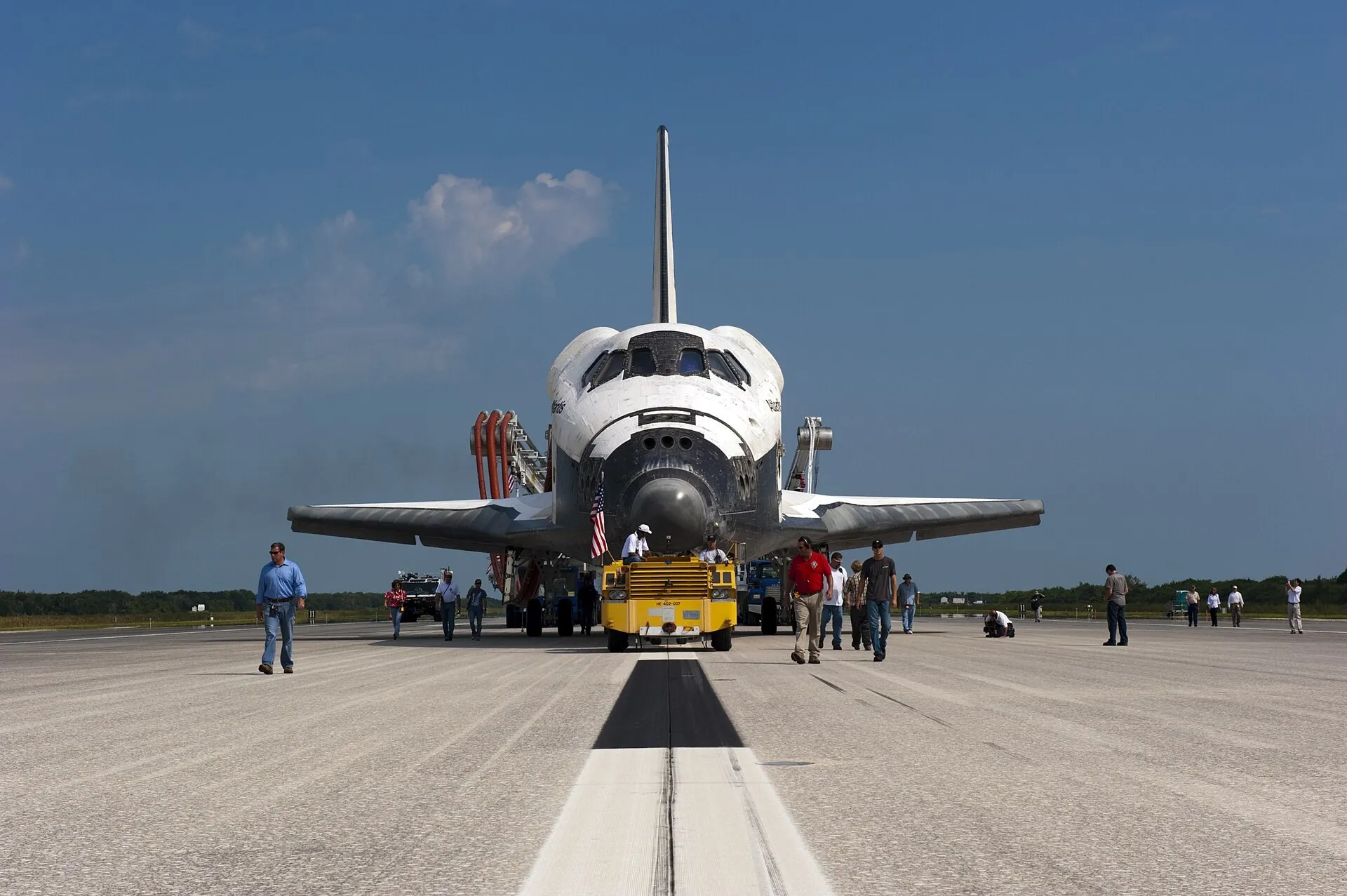 Atlantis after STS-135, the final Shuttle flight, in July 2011 — the end of thirty years of reusable American spaceflight, and of the vehicle that built the Space Station it left behind.