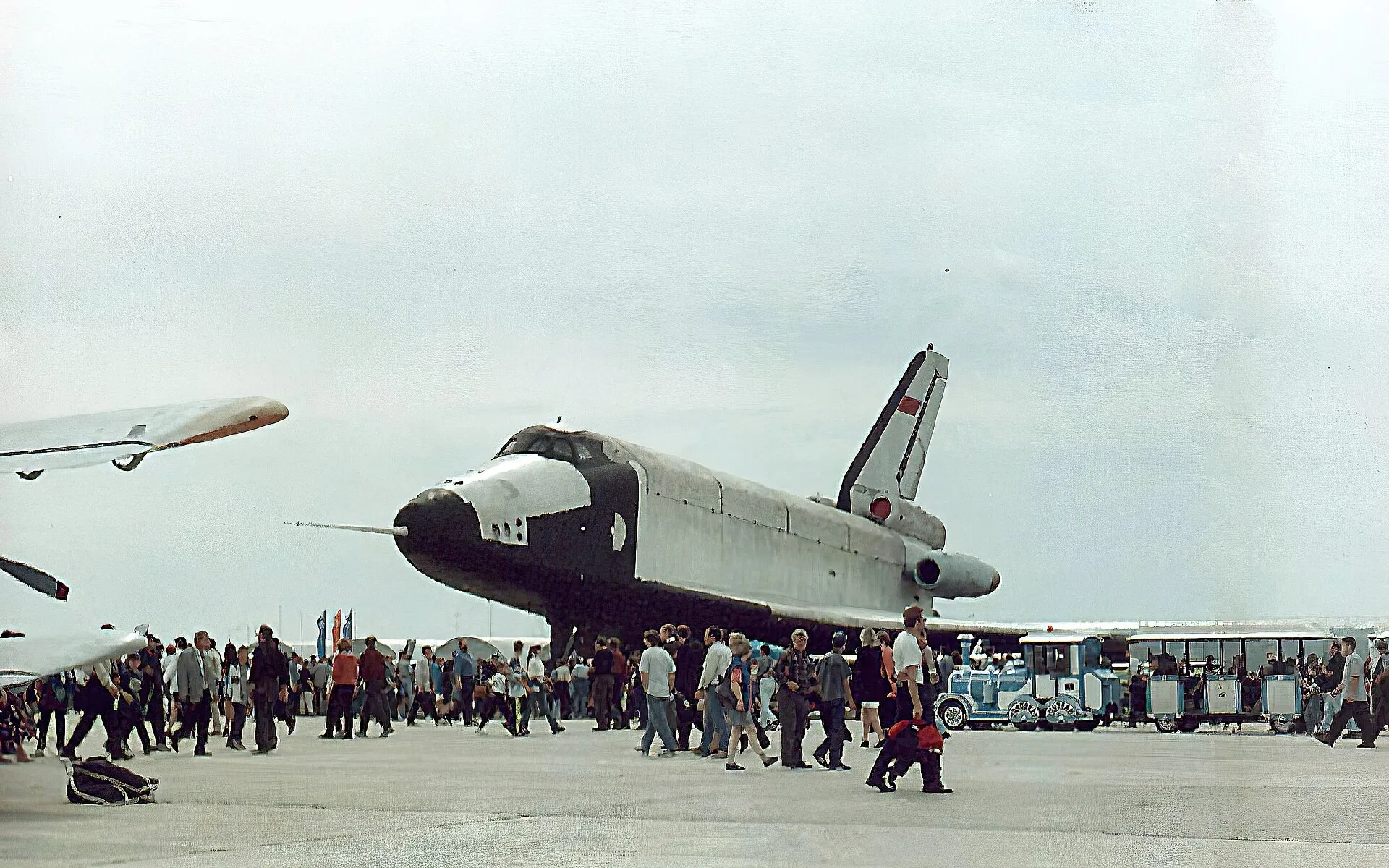 OK-GLI, Buran's atmospheric test orbiter — fitted with jet engines to practise runway approaches, and now a museum exhibit in Germany. The surviving Buran hardware is scattered across museums; the one orbiter that reached space was destroyed in 2002.