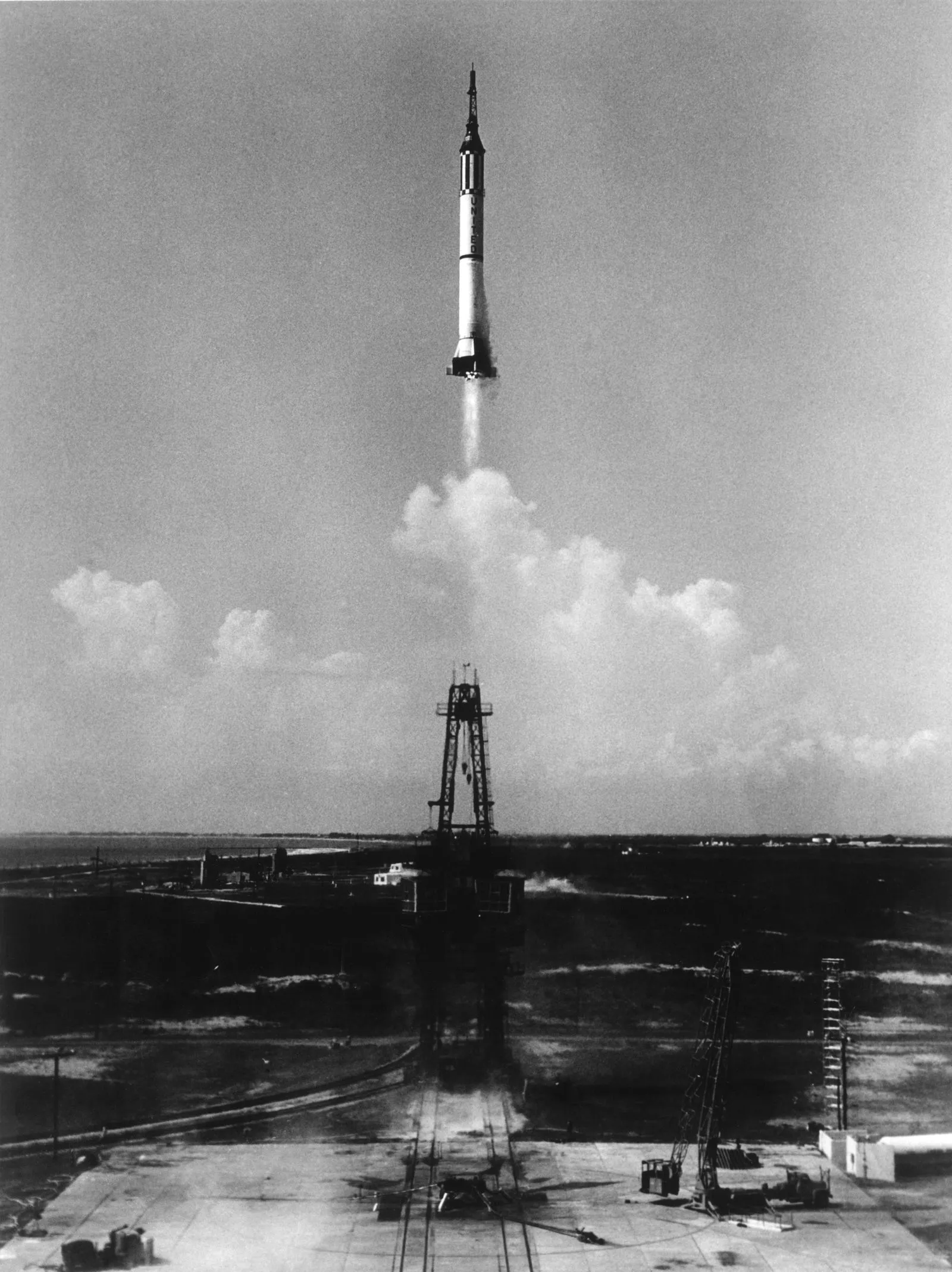 The Mercury capsule — barely larger than the person inside it. One seat, no room to move, and no way to change orbit; the astronaut could point the spacecraft, and little else.