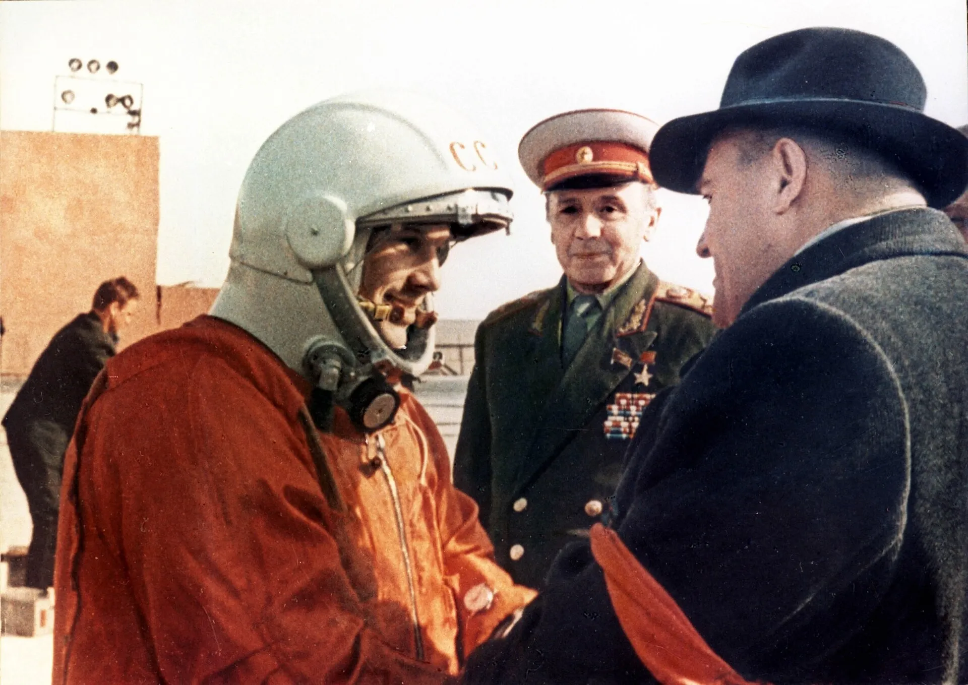 Yuri Gagarin — the first human in space, and for the rest of his short life the face of the Soviet space program.