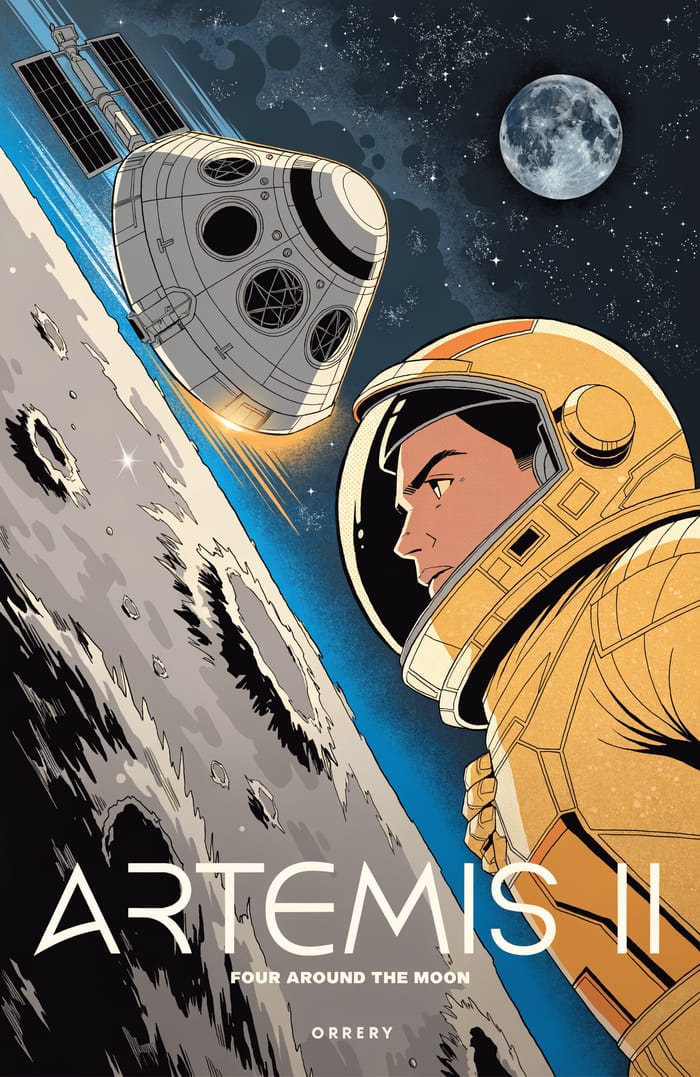 Artemis II — Four around the Moon. Orrery art poster.