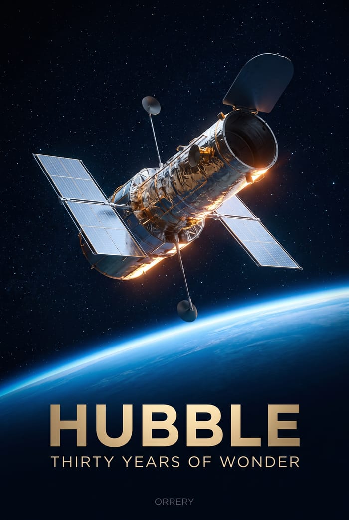 Hubble — Thirty years of wonder. Orrery art poster.