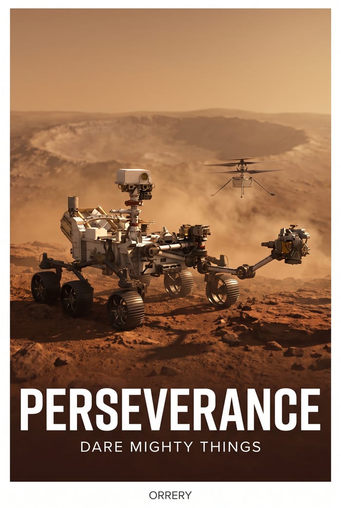 Perseverance — Dare mighty things. Orrery art poster.