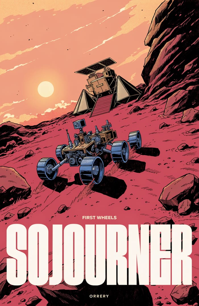 Sojourner — First wheels. Orrery art poster.