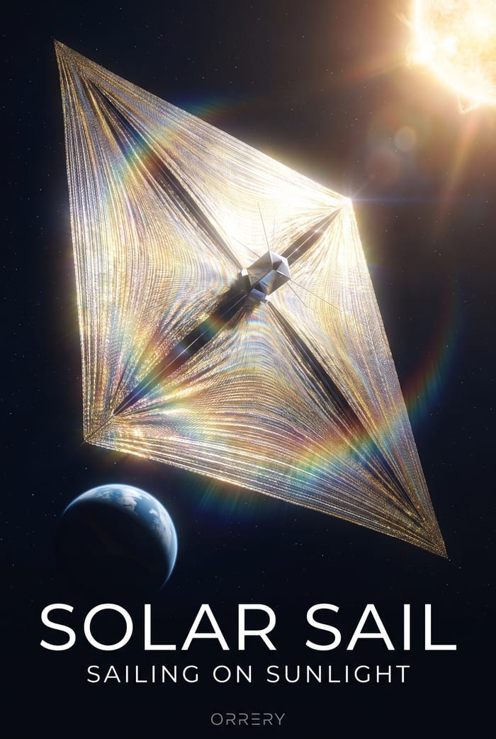 Solar Sail — Sailing on sunlight. Orrery art poster.