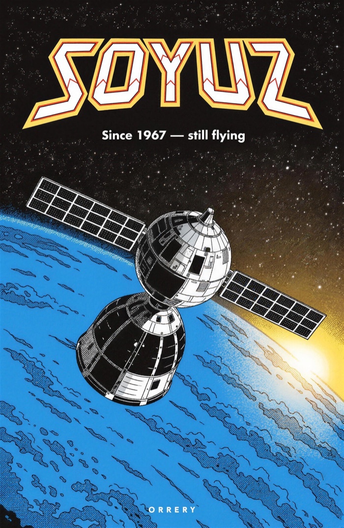 Soyuz — Since 1967 · still flying. Orrery art poster.