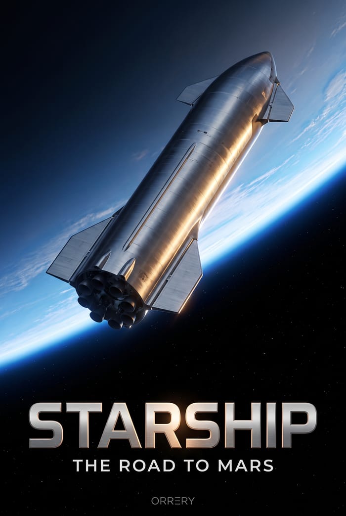 Starship — The road to Mars. Orrery art poster.