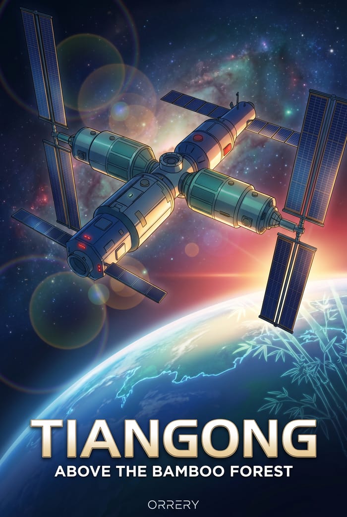 Tiangong — Above the bamboo forest. Orrery art poster.